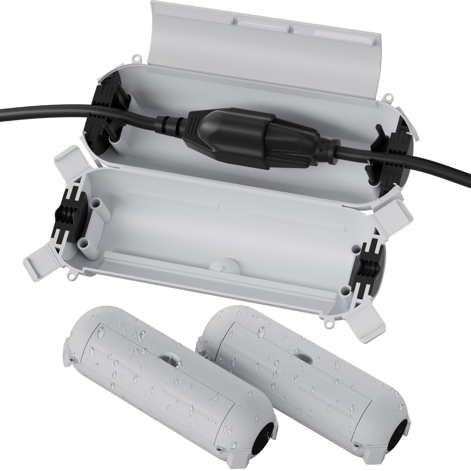 Flemoon [3 Pack] Outdoor Extension Cord Cover Waterproof, Weatherproof Electrical Connection Box for Straight Plug, Outlet, Socket, Halloween, Christmas Holiday Decoration String Light, Light Grey-image-33