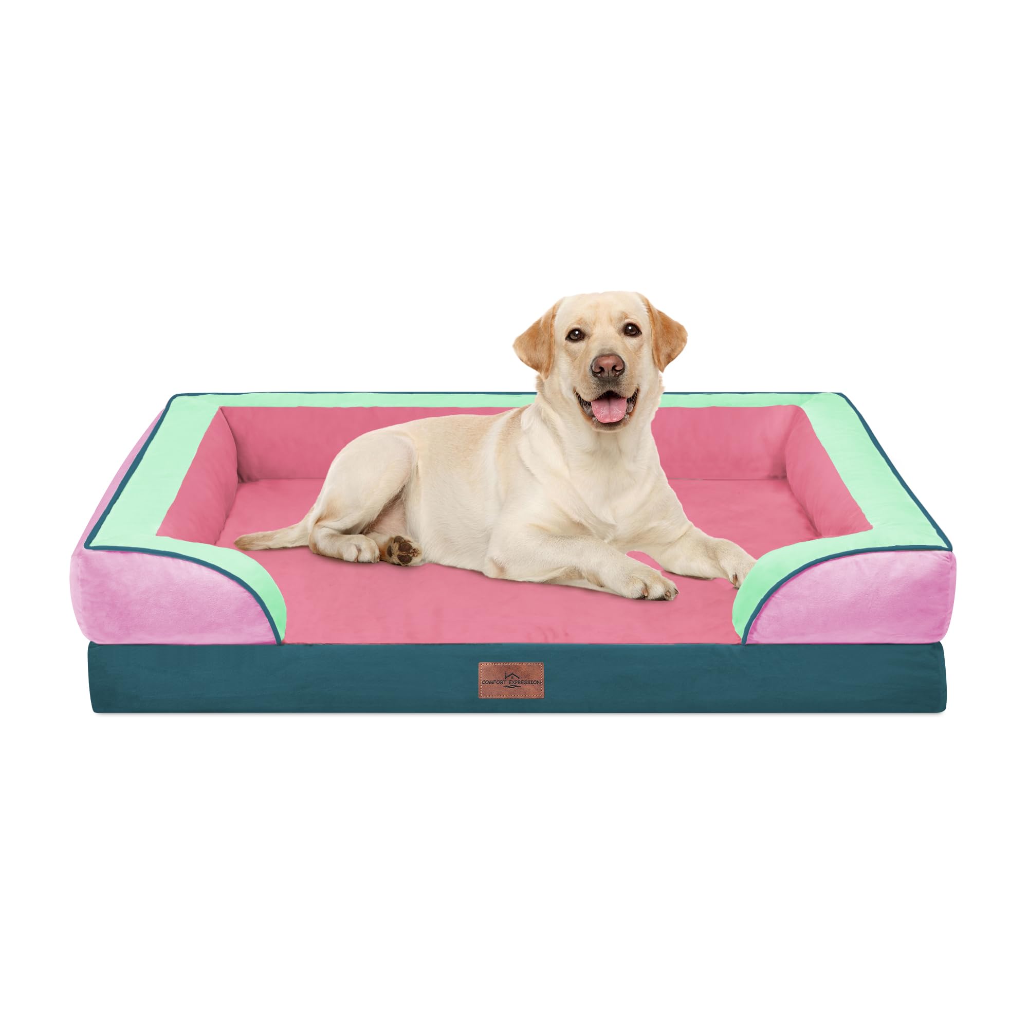 Comfort Expression - Cama ortopédica para perros extra grandes de 42 x 30 pulgadas, caja de huevos impermeable de espuma XL para mascotas con refuerzos extraíbles, sofá para perros con funda lavable y