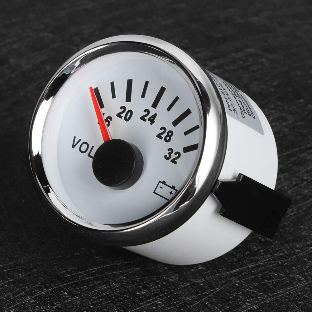 Wasserdichtes Voltmeter, 52 mm 18-32 V. Voltmeter 7 Farben Hintergrundbeleuchtung 9-32V Betriebsspannung für Boot Auto LKW Motorrad ATV(Weiß)