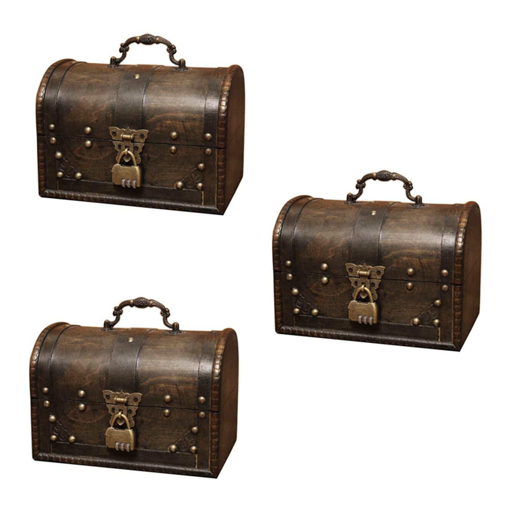 Hndhbfgrt 3X Chic Wooden Pirate Jewellery Storage Box Case Holder Vintage Treasure Chest for Wooden Organizer Large