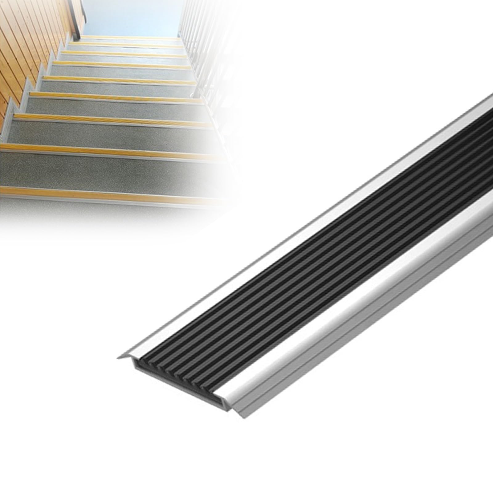 Ochraniacz krawędzi schodów ze stopu aluminium, antypoślizgowe narożniki schodów, gumowe paski, wykończenie krawędzi schodów, szerokość 50 mm, schody odpowiednie do hoteli/przedszkoli (naturalne
