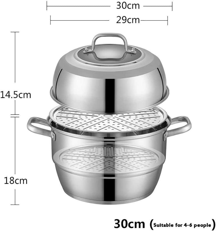 304 Stainless Steel Steamer/Soup Pot with Steamer 2 Layers Household 28cm/30cm/32cm/34cm Commercial Repeatable for 3-8 People (Size: 32cm)(30cm)(28cm)