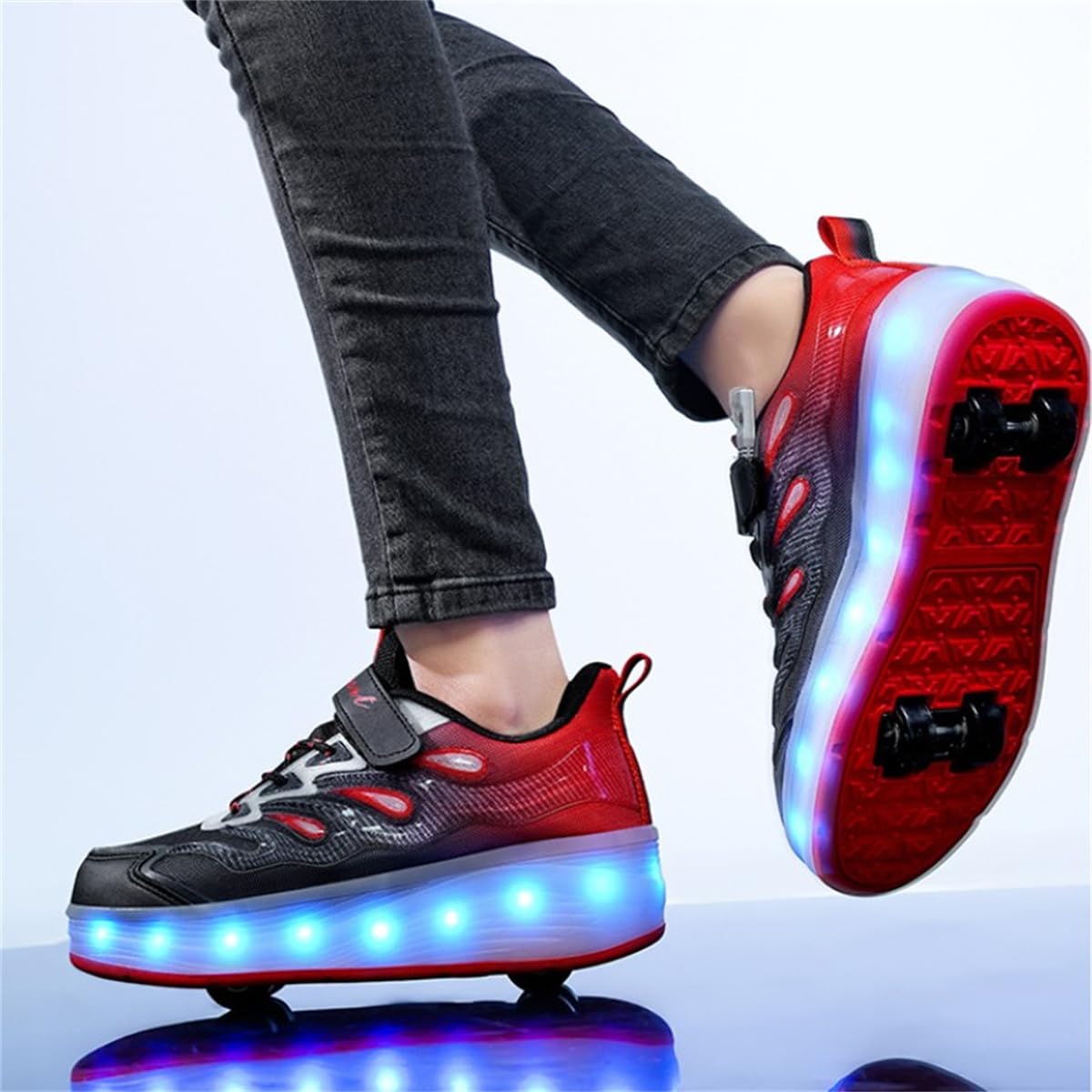 Patins à roulettes 2 en 1 Enfant Fille Garçon, Chaussures de Skateboard 4 Roues Amovible Brillantes