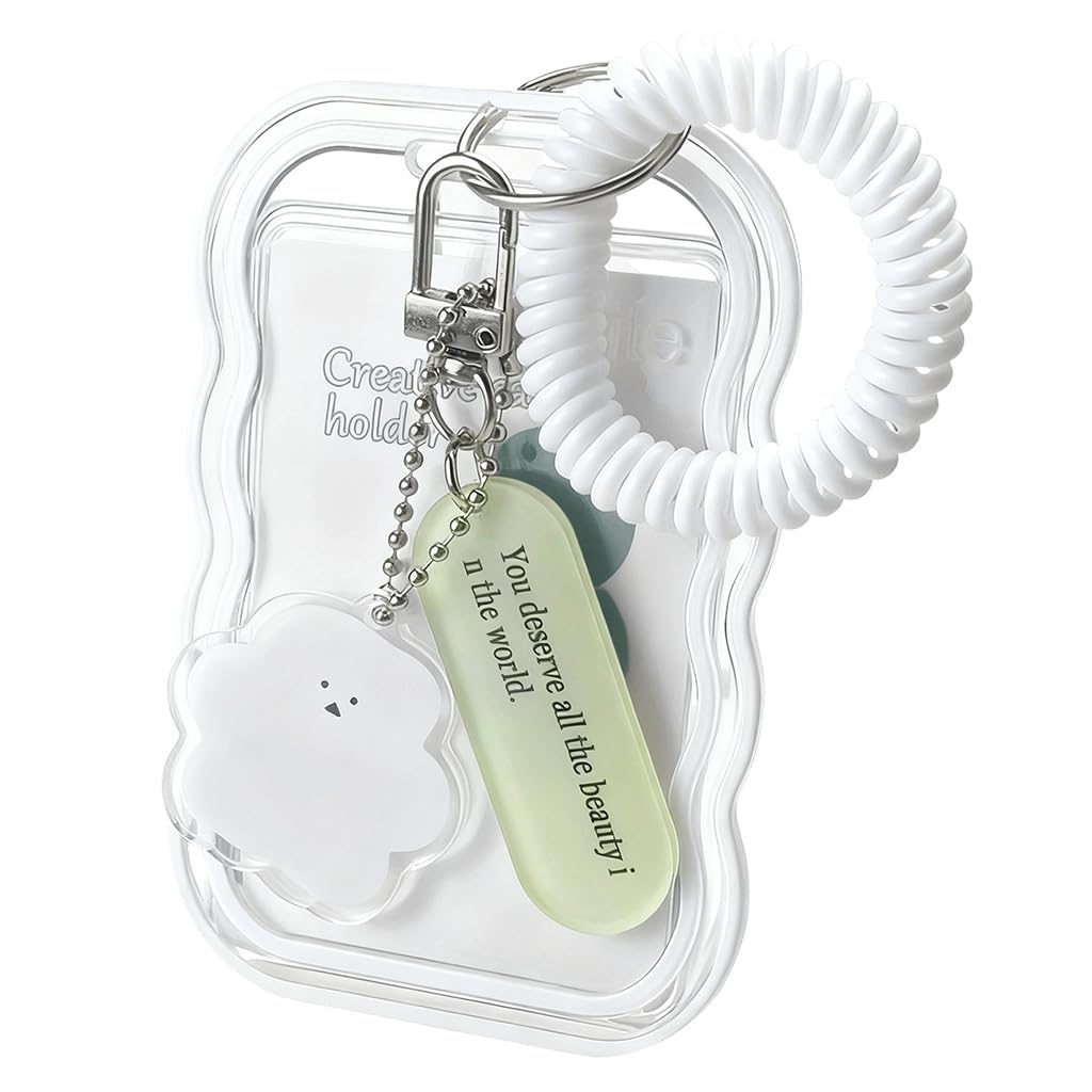 SANNIDHI® Bag Charm Cloud Shape Photo Card Holder Transparent Protective Case with Pendant Keychain