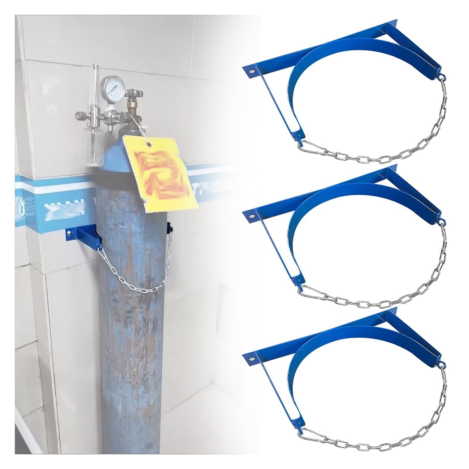 Single Cylinder Holder for Wall, 1 2 3 5 pcs Oxygen Tank Fixed Rack with Chain for Home/School & Hospital, Free Standing Air Bottle Bracket, Easy Assemble(37cm (14 1/2