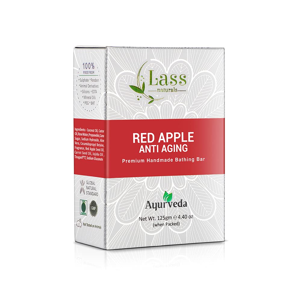 Lass Naturals Red Apple Anti Aging Soap Premium Handmade Bathing Bar - 125 gm / 4.40 oz (Pack of 3) - Skin Care