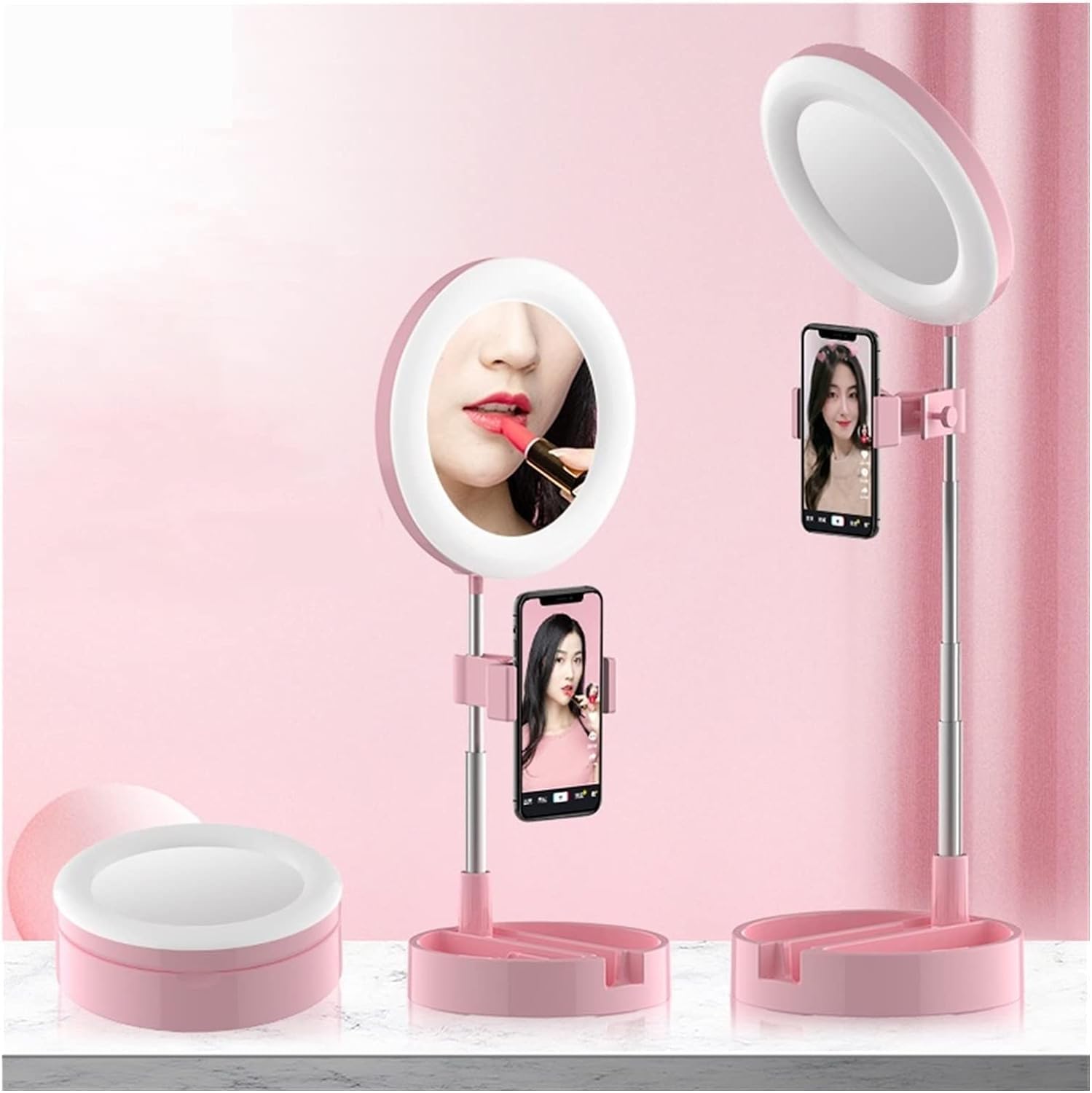 LED Dressing Table Round Selfie Mirror for Makeup | Light Ring Lamp Adjustable with Mobile Holder for Photography | for Outdoor, Function, Marriage.-image-0