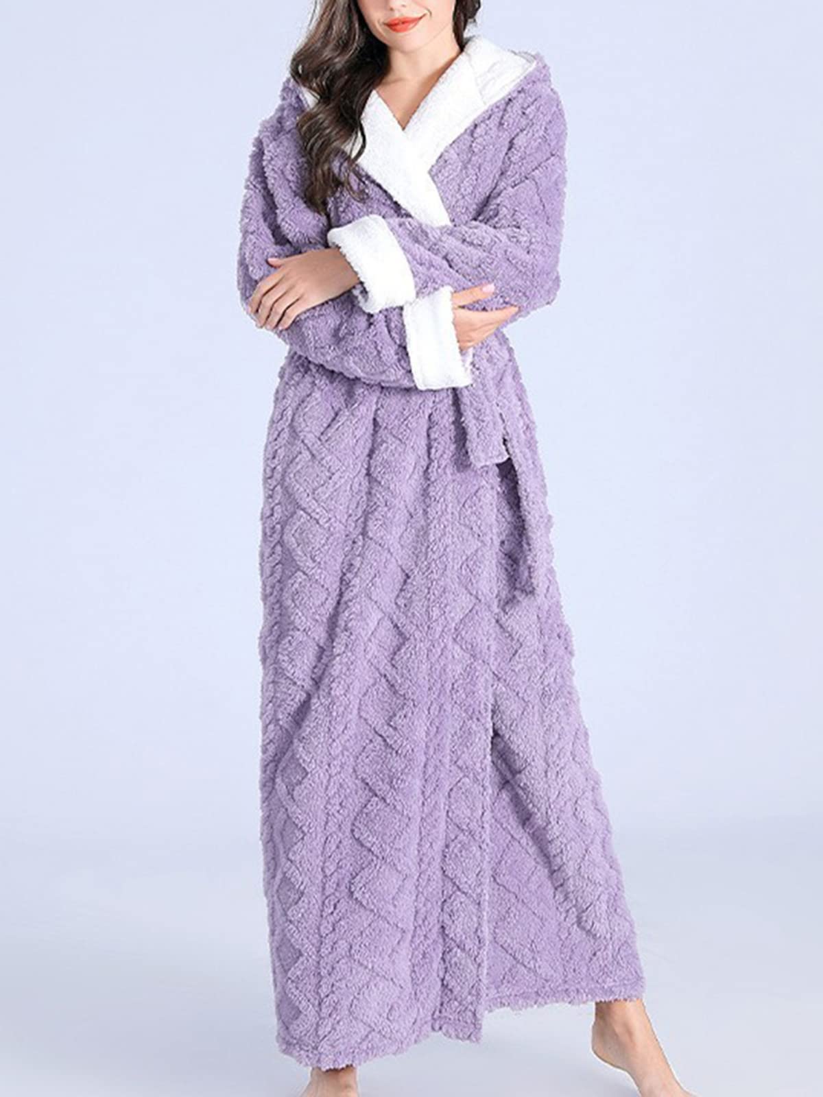 Onsoyours Peignoirs Femme Robe de Chambre Polaire Chaud Flanelle Peignoir de Bain Femme Capuche Longue avec 2 Poches Super Doux pour Femme