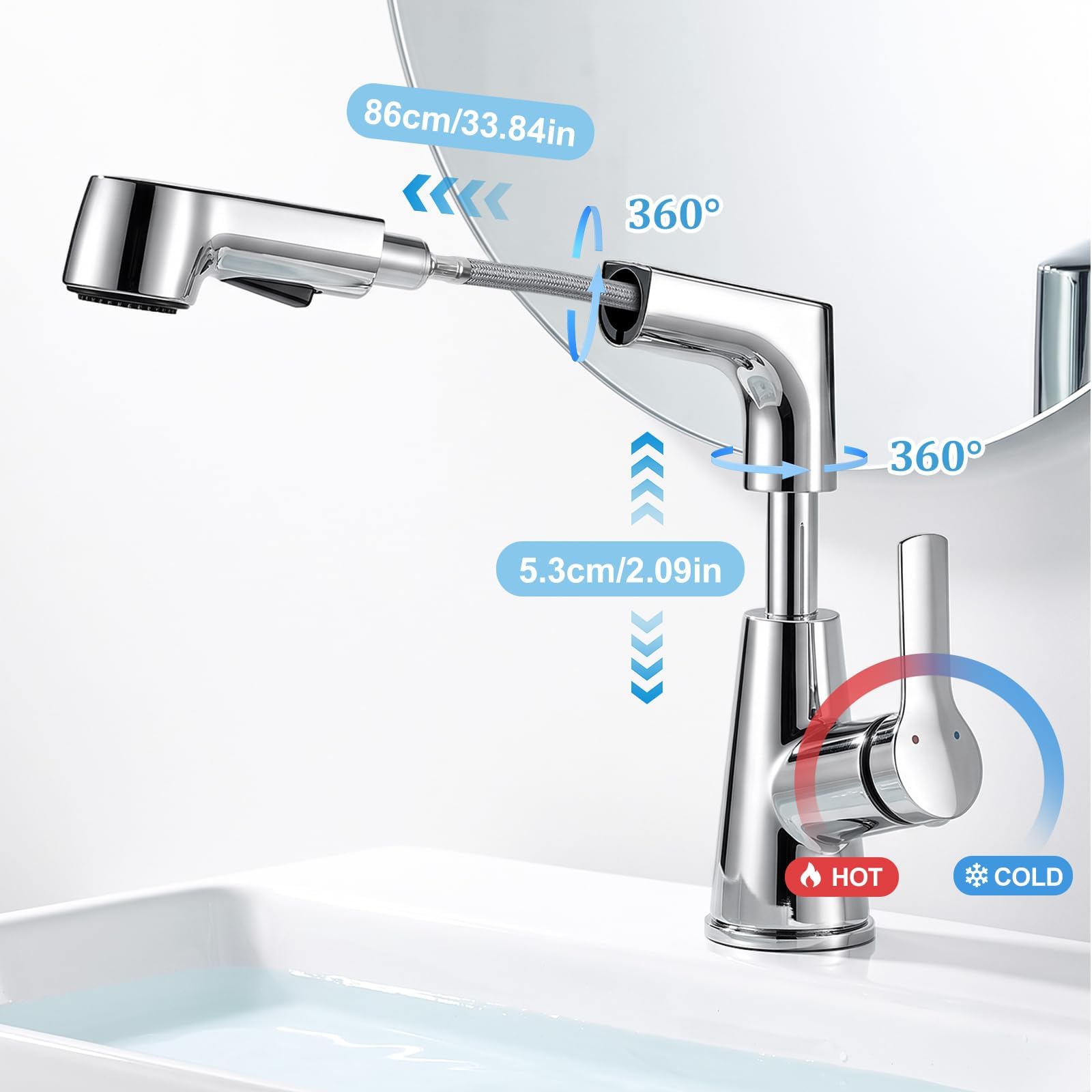 Wasserhahn Bad Höhenverstellbar 6cm Messing 360° Drehbar Chrom