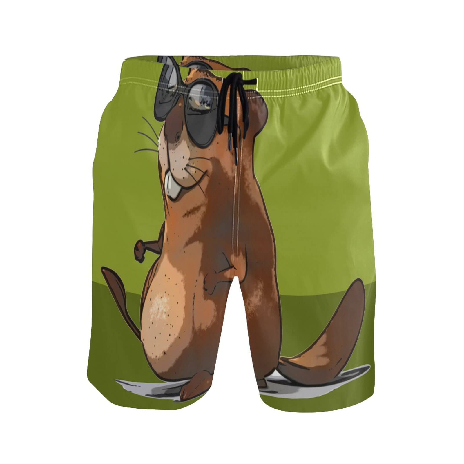 Linomo Men's Multicoloured Swim Shorts Cute Beaver Swimming Trunks Beach Shorts Quick Dry Surfing Board Shorts For