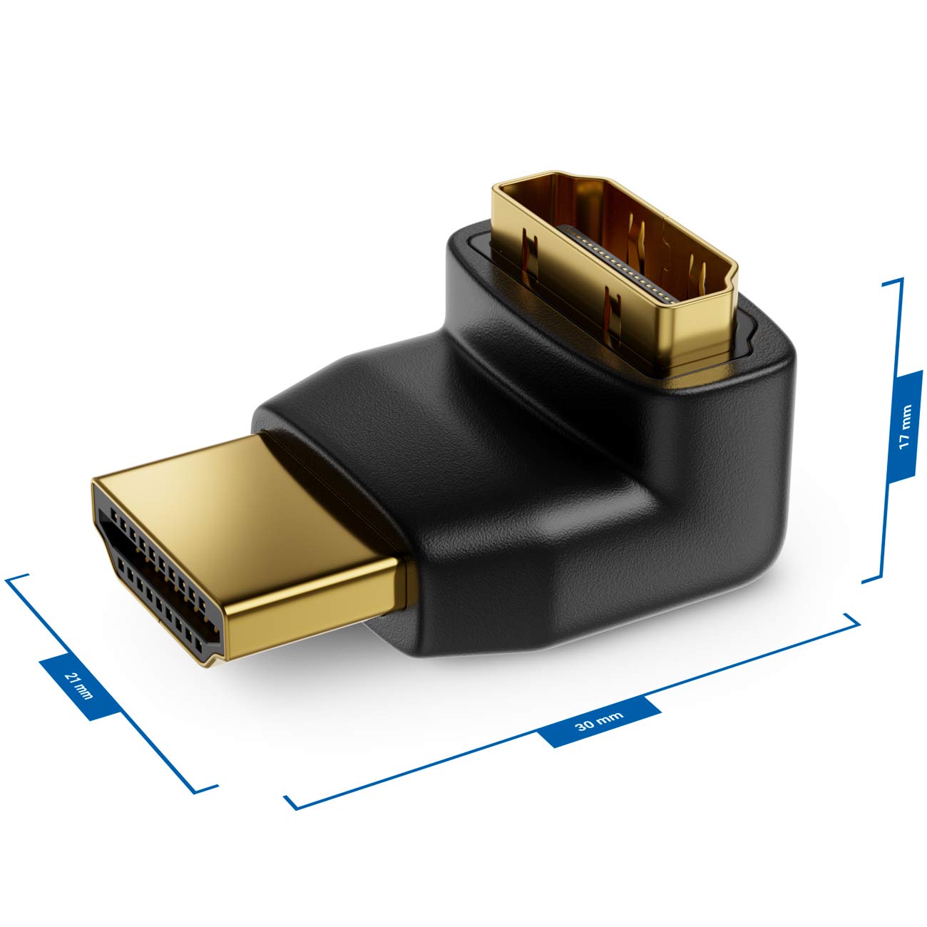 deleyCON Adattatore HDMI Angolato 90° Gradi - Connettore HDMI a Porta HDMI - Contatti Placcati in Oro - 3D 1080p FULL HD - Nero