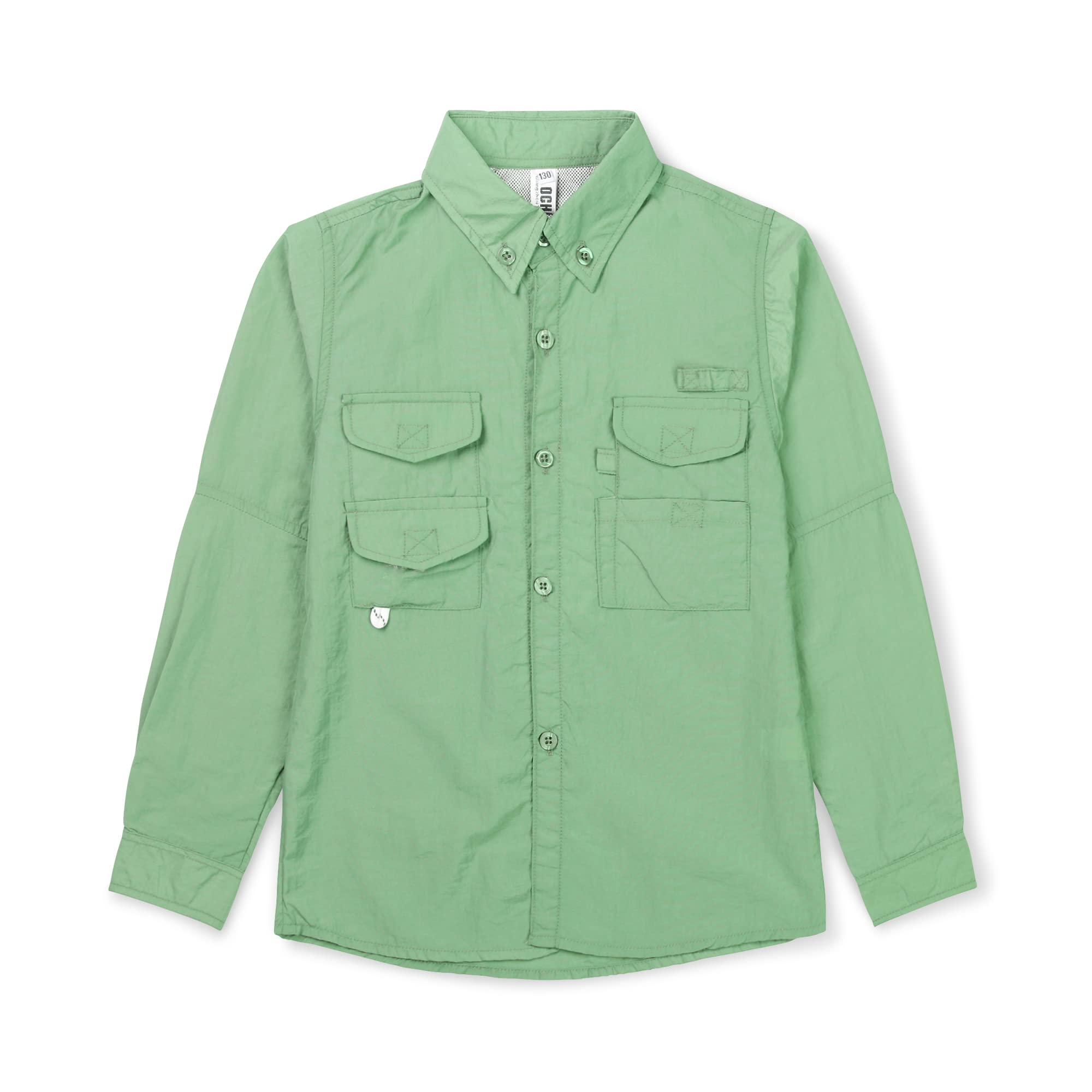 OCHENTABoys Sun Protection Fishing Shirt Long Sleeve Button Down Quick-Dry Hiking Scout Tops Lake Green 180-14 Years