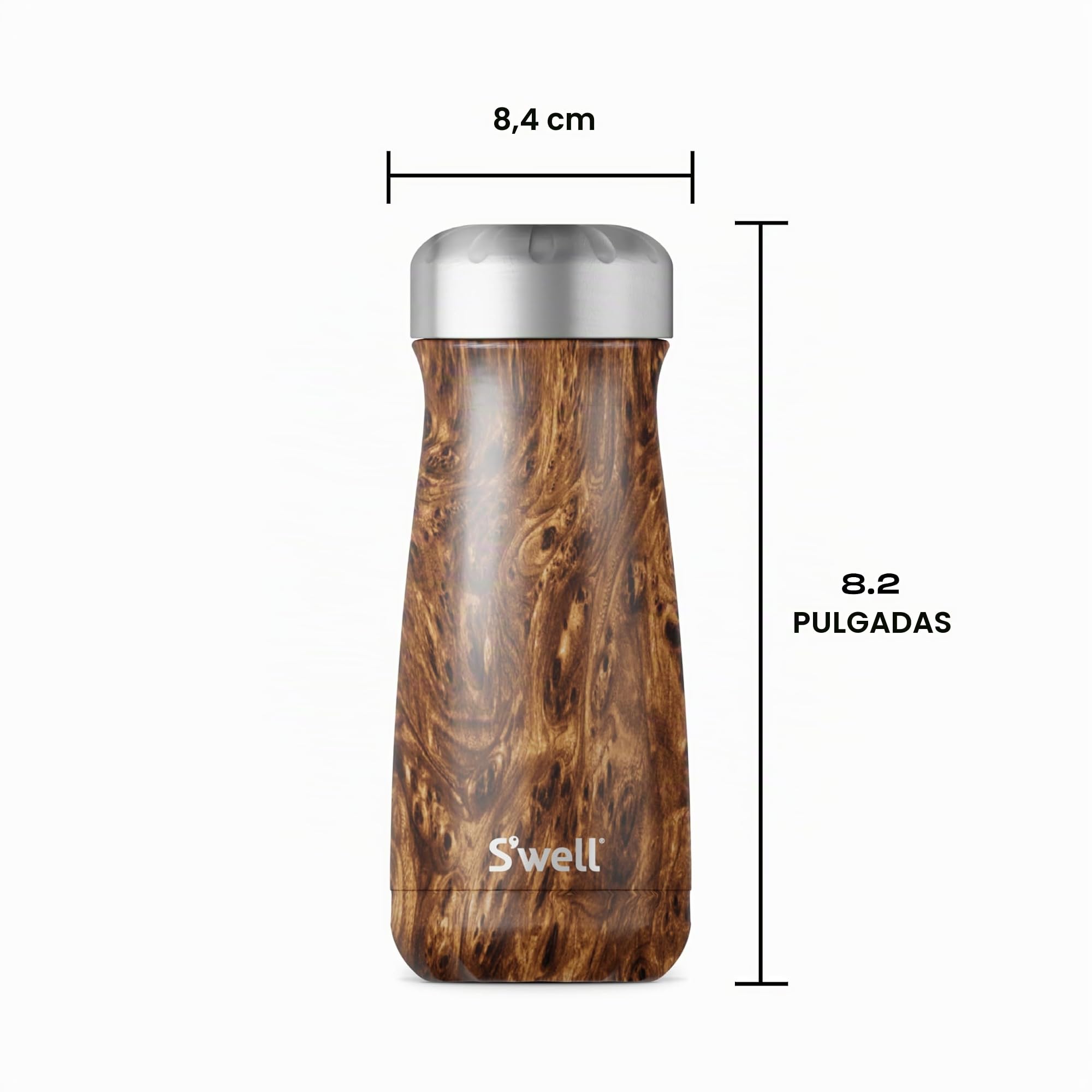 S'well Taza de viaje unisex de acero inoxidable, madera de teca, 470 ml