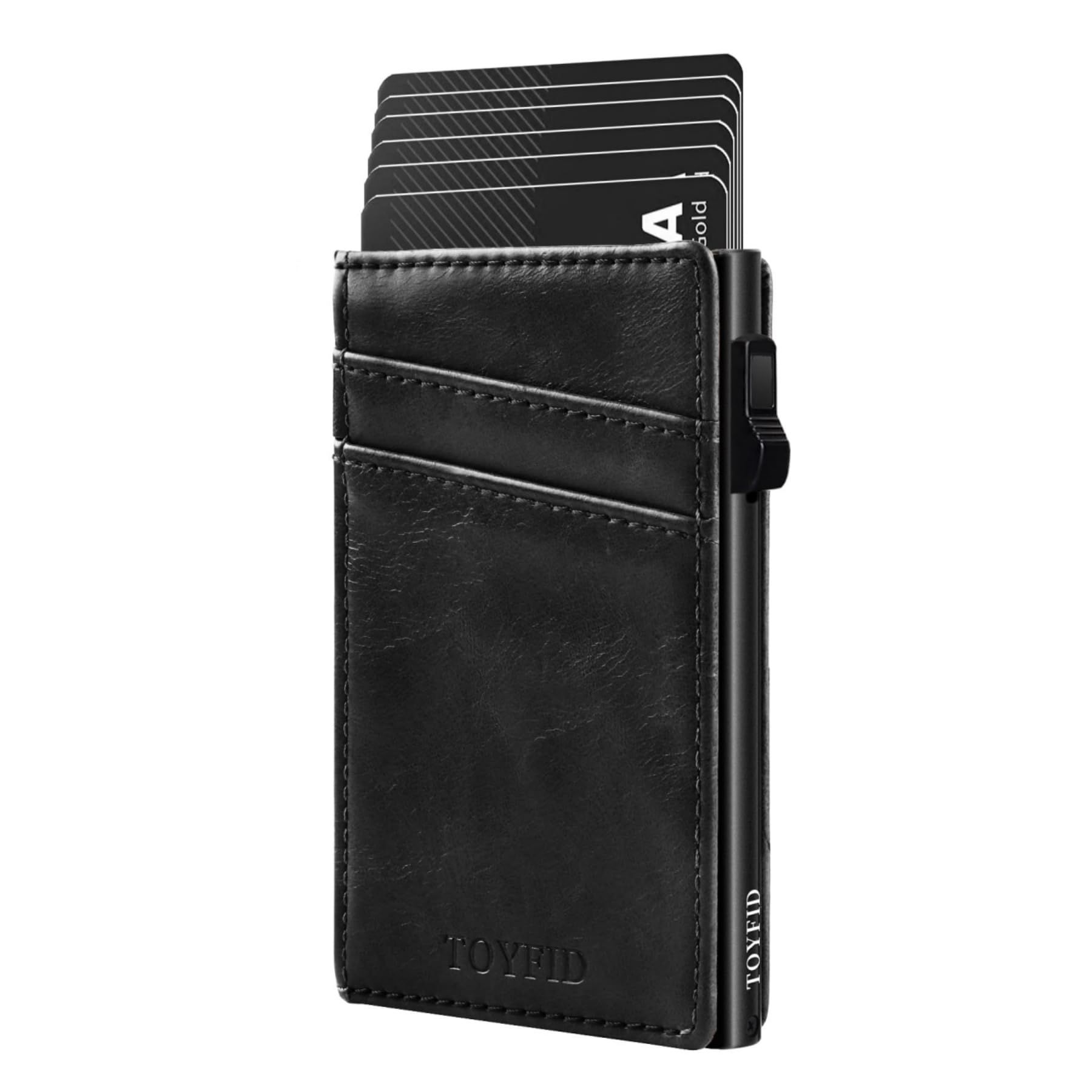 TOYFIDMinimalist Wallet for Men,Men Slim Wallet,Pop Up Card Case,Smart Wallet Design for Men, Men Wallet RFID Blocking,Metal Card Holder Case,Minimalist Wallet for Cash Credit Cards (Black)