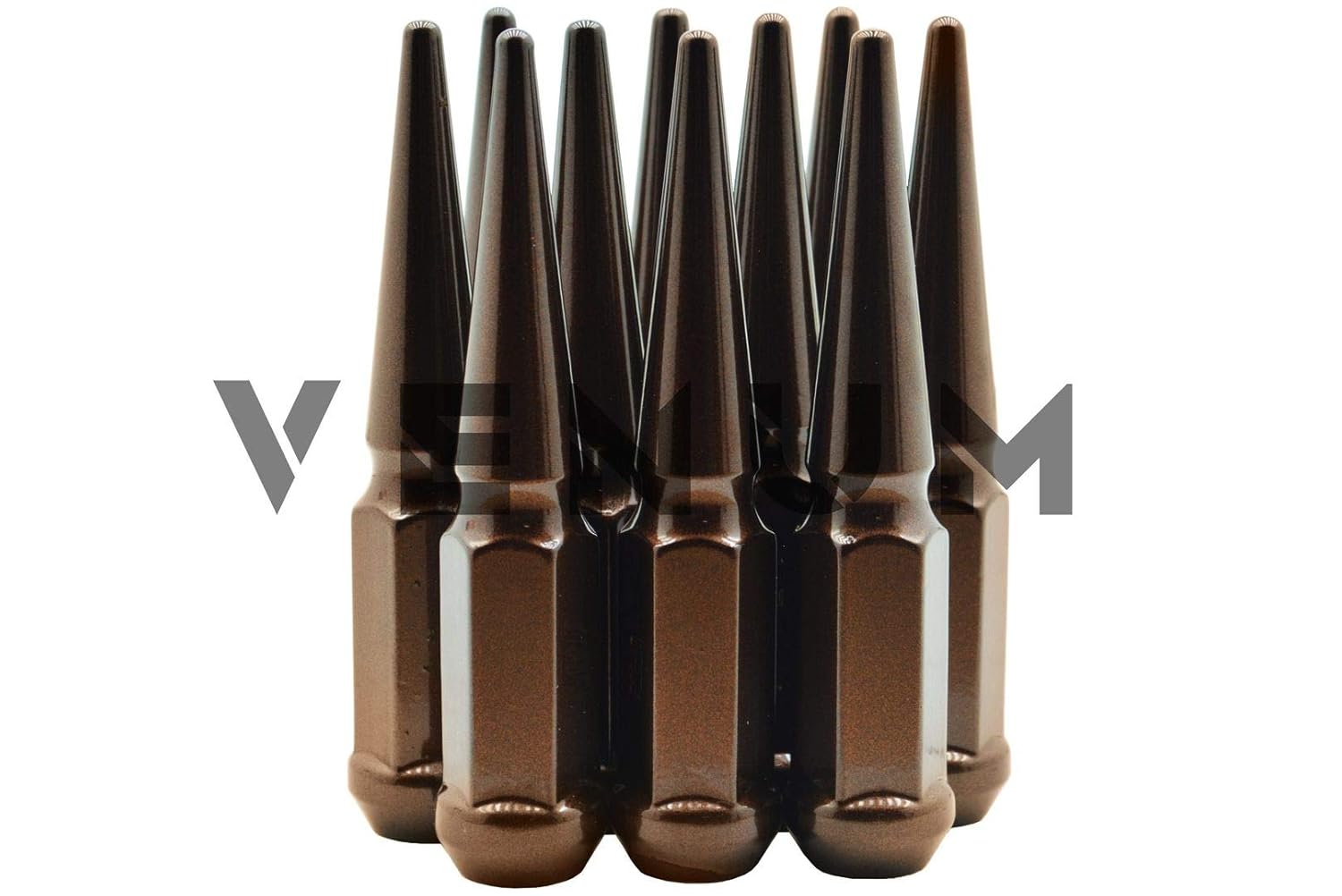 32 Gloss Sterling Copper Spike Steel Lug Nuts Powder Coated Custom Color 4.5 Inches Tall M14x1.5 Thread Pitch Works with Ford 03-2016 F-250 F-350