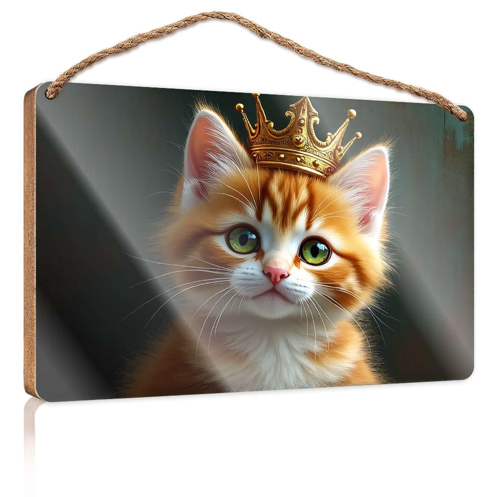 Fun Signs For Home Decor A Kitten Wearing A Golden Crown. Farmhouse Signs Desk Accessories For Men(20X30CM)