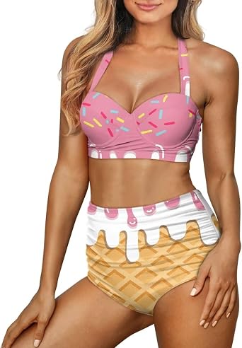 Yewattles Womens Bikini Two Piece Swimsuits Tummy Control Bathing Suits High Waisted Bikini Swimwear