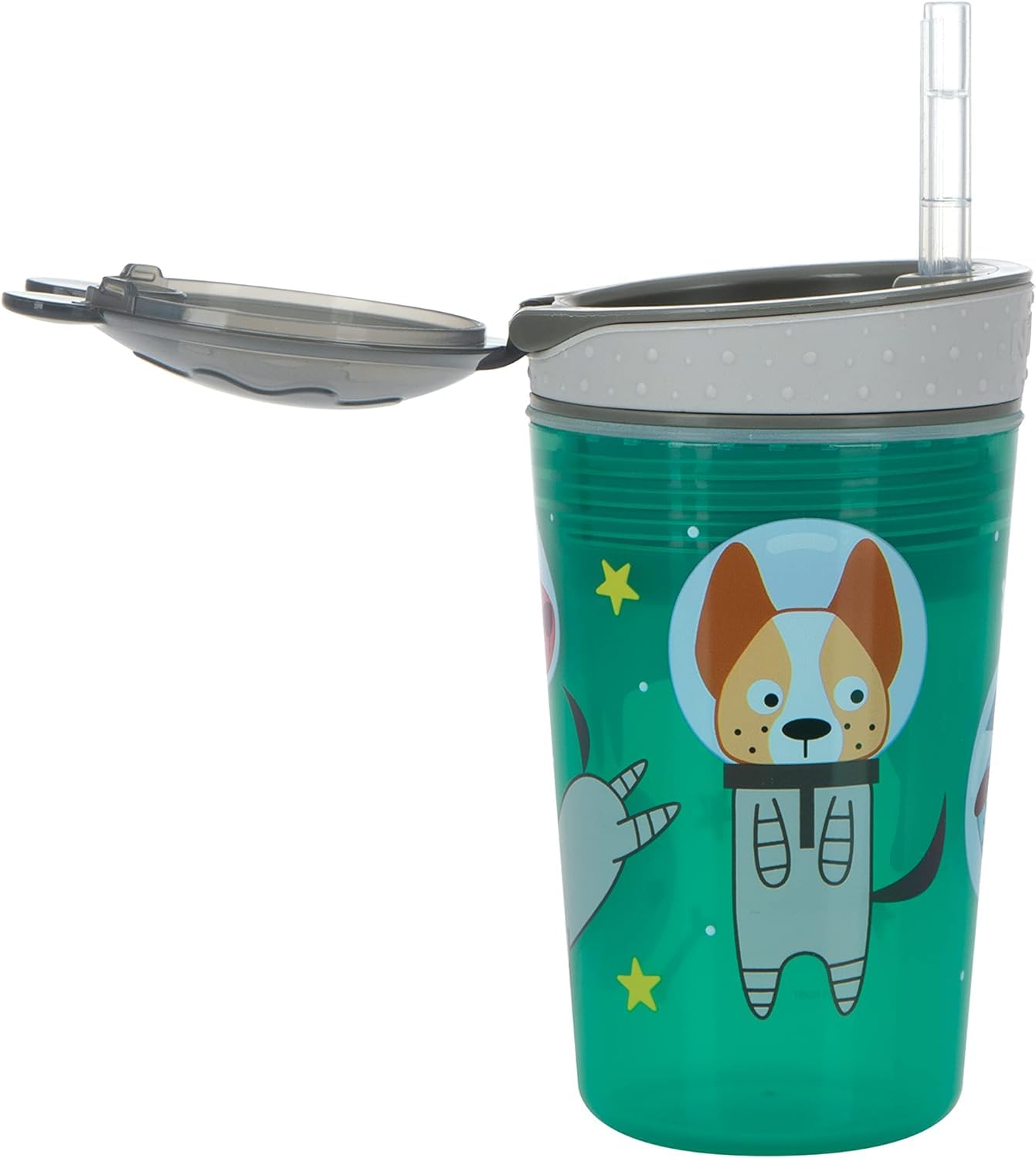Nuby Snack N' Sip 2 en 1 - Taza para aperitivos y bebidas (verde)