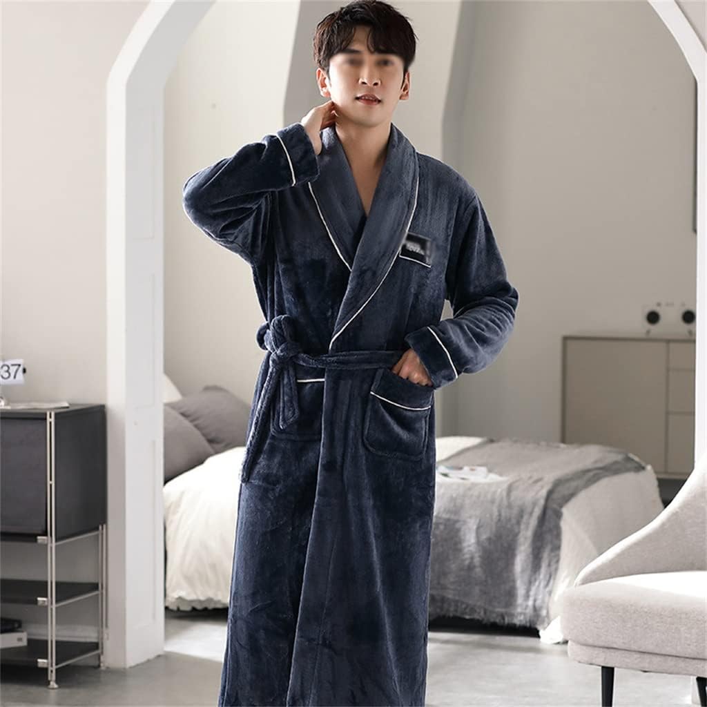 Men's Autumn and Winter Thickened Flannel Bathrobe Warm Coral Home Morning Robe Coat