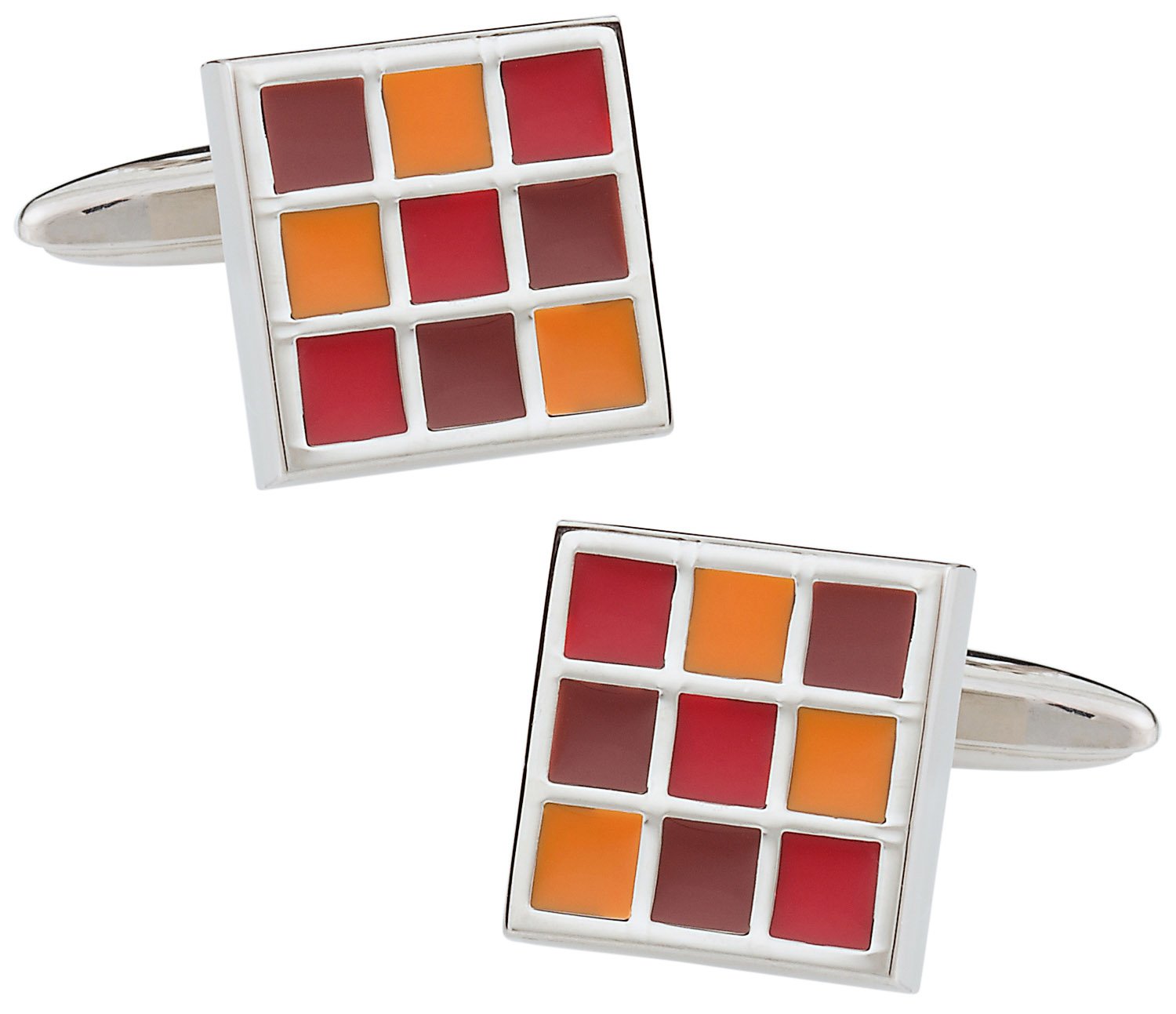 Cuff-Daddy Cuff-Daddy - Gemelli quadrati smaltati, colore: Rosso, Arancione e Marrone,