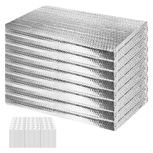8P Garage Door Insulation Panels Kit Double Bubble Reflective Aluminum Foil Sheet Thermal Insulation Shield with 120 Tapes Insulate Winter Clod and Summer Heat for Attic, Garage, Wall (24'' x 48'')