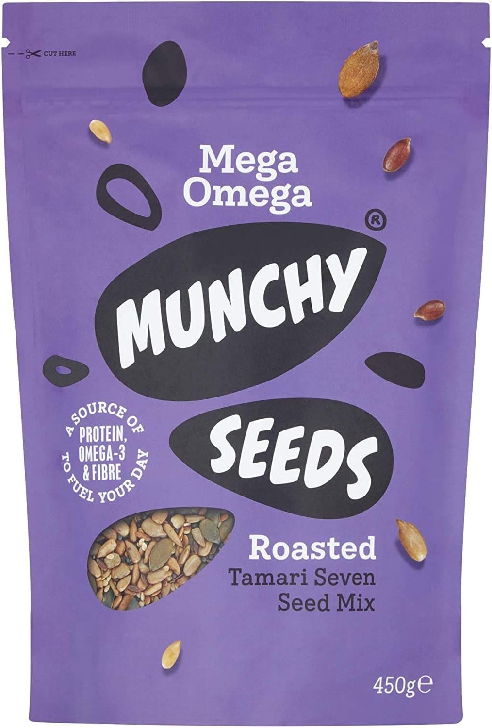 Mega Omega, 7-Seed Mix with Sunflower, Pumpkin, and Hemp, Protein Snack, Plant-Based Fibre & Vitamin E, Gluten & Wheat Free, Vegan Snacks for Kids & Adults -Mega Pack, 450g