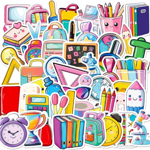 50枚クリエイティブ手描きカートゥーン文具ステッカーセット人気、スマホケースファイルボックス冷蔵庫DIY手帳装飾おしゃれ防水手帳デコキラキラデカールノート水筒スケボー旅行バッグギターPC子供ごほうびシール自転車ヘルメット用