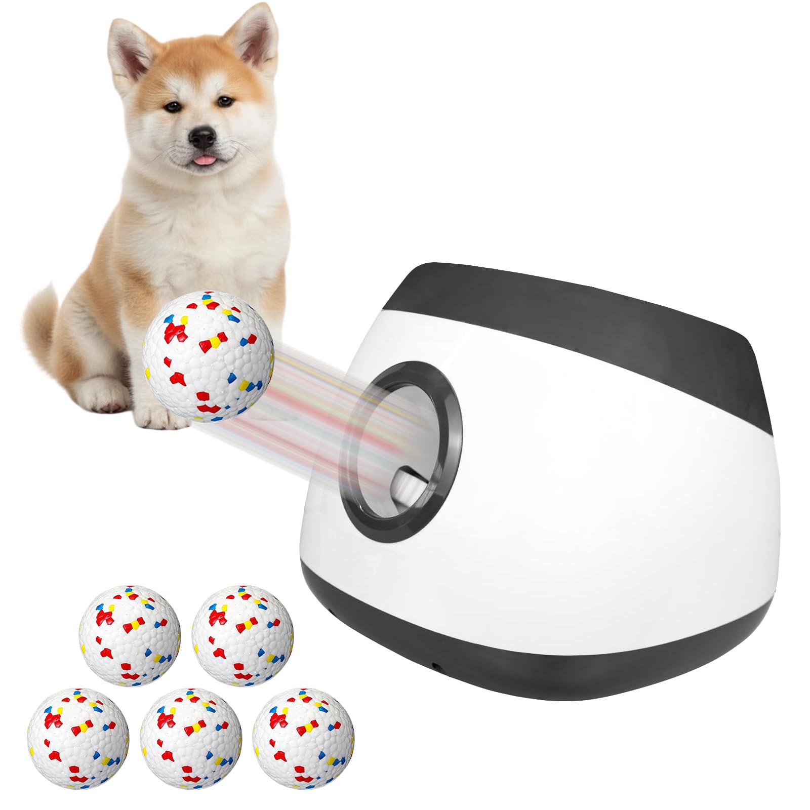 Lanceur De Balles Automatique pour Chiens, Distance Réglable 14-22m,Lanceur Balle pour Intérieur Et Extérieur avec 6 Balles pour Chiens Moyens Et Grands