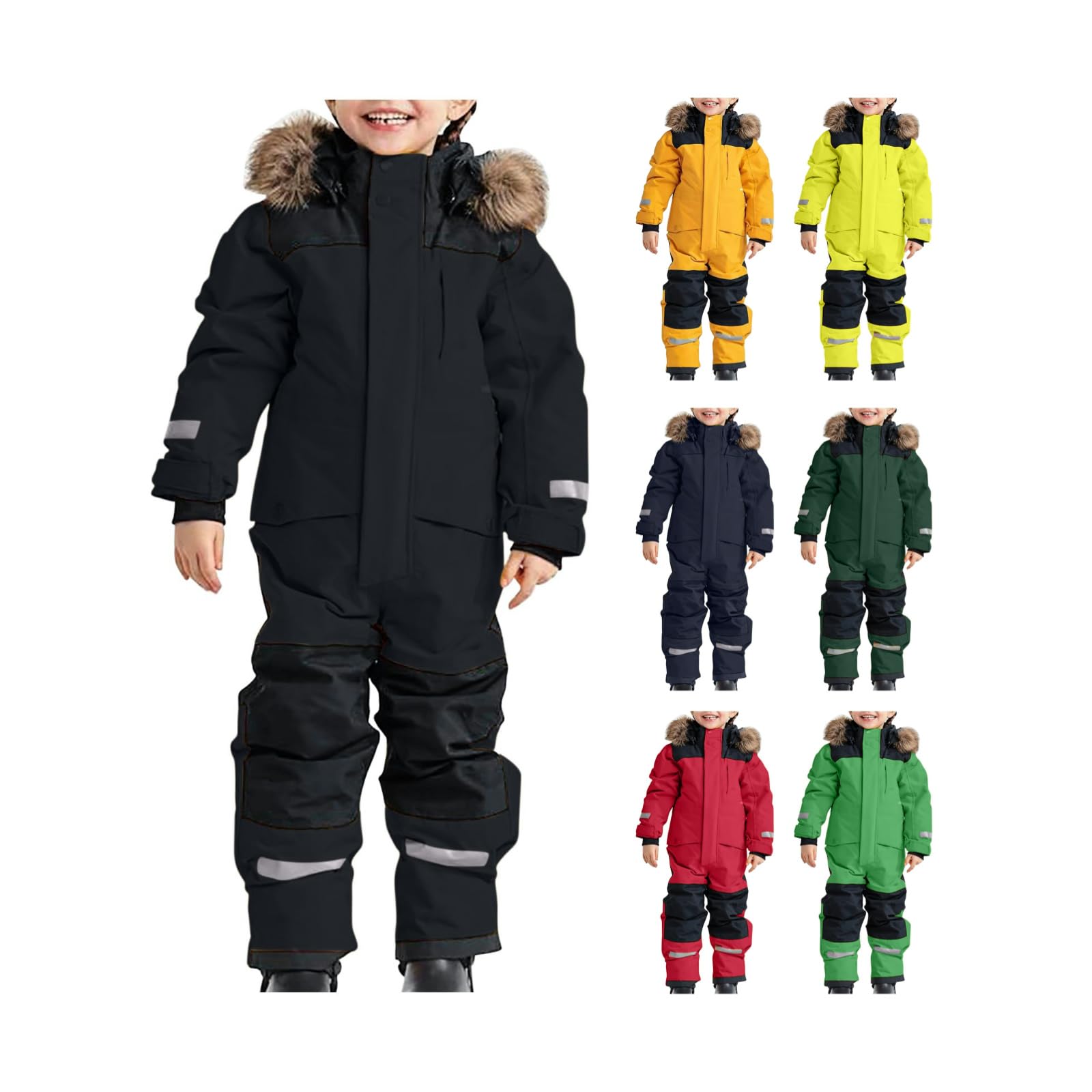 Schneeanzug Kinder Warmes Daunenjacke Set Wasserdichter Winter Skijacke Softshell Dickere Skihose Fellkragenkapuze Winddichter Skianzug Reflektierenden Skibekleidung für Kinder Skioverall