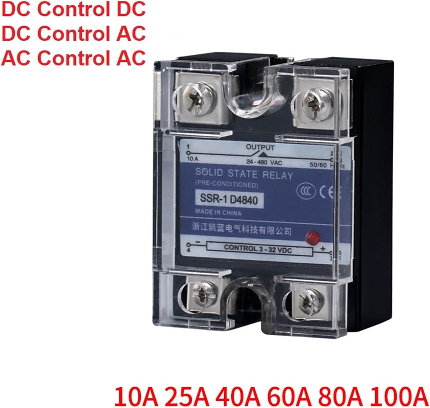 NISZA Solid State Relay SSR-10A 25A 40A 60A 80A 100A DD DA AA Single Phase 3-32VDC to 220VDC 380VAC Low Noise Excellent Heat Exchange (Size : DD 10A)