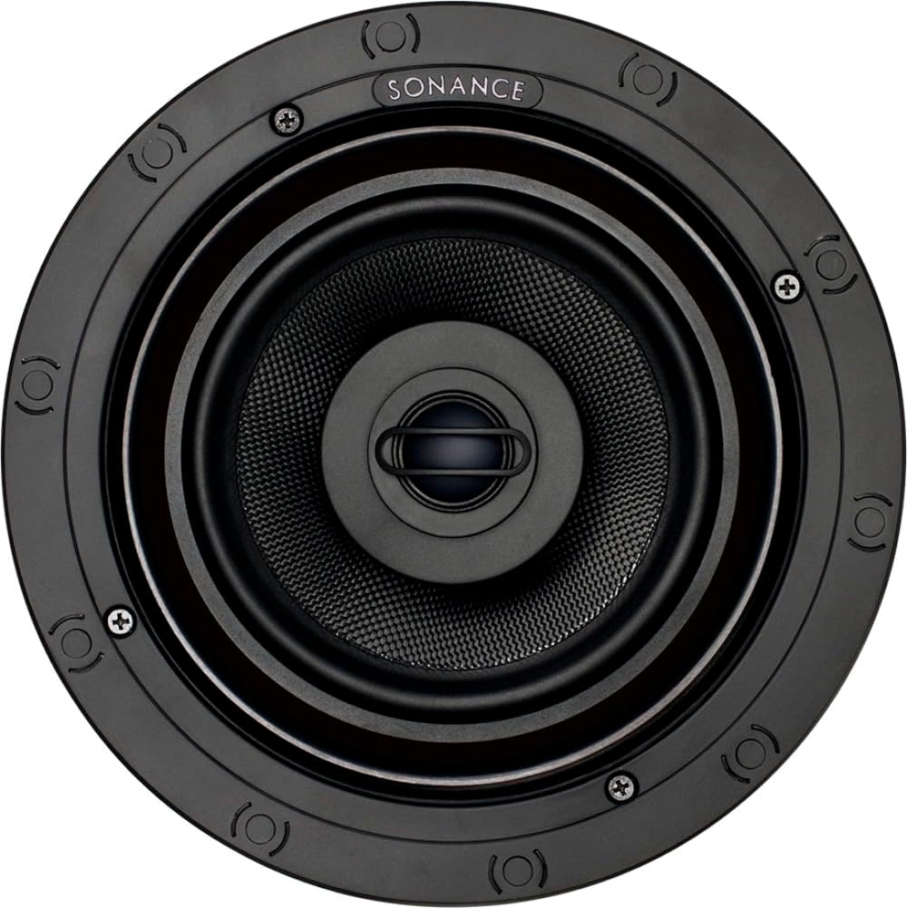 Sonance 93014 Model VP66R Visual Performance Series Medium Round in Ceiling Speakers (Pair), 5 Watts Minimum/140 Watts Maximum Power Handling, 1" (25mm) Powder-Coated Aluminum Dome Tweeter