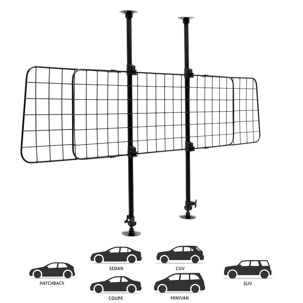 Wiltec Hundegitter fürs Auto Modell B, 72-136cm hoch, 118-128,5cm breit, Stufenlos verstellbar, Trenngitter universell einsetzbar für Kofferraum