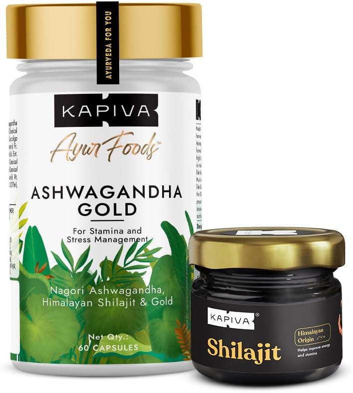 Kapiva Himalayan Shilajit + Ashwagandha Gold|Boost Stamina&De-Stress|Natural&Ayurvedic,Tablet