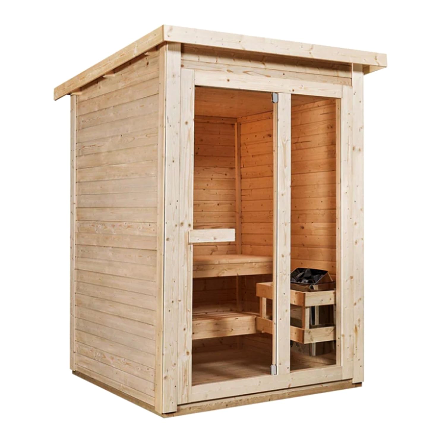 SANOTECHNIK Sauna finlandesa para exterior Helsinki, 165x175x219 cm, para 2-3 personas, horno de 4,5 kW, madera de abeto
