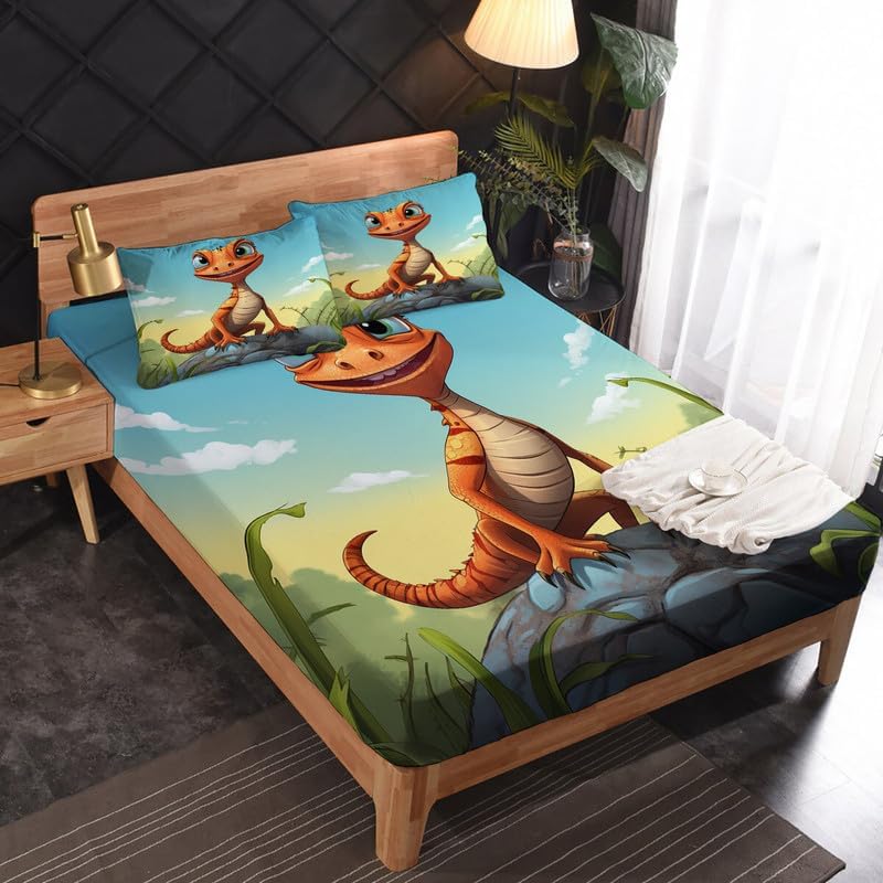 Miniatura 3 de Juego de sábanas de dibujos animados tamaño matrimonial, sábanas y fundas de almohada de animales, 100% microfibra, bolsillo profundo, incluye 1