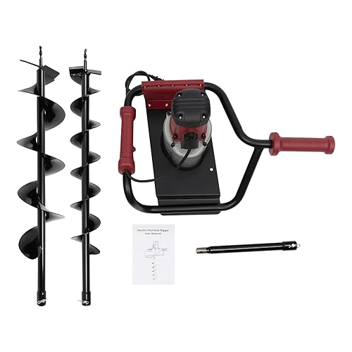 Miniatura 6 de 1500W 1.6HP Electric Post Hole Excavadora de extensión con brocas de 5.91 pulgadas y 3.94 pulgadas Excavadora eléctrica para plantar vallas,