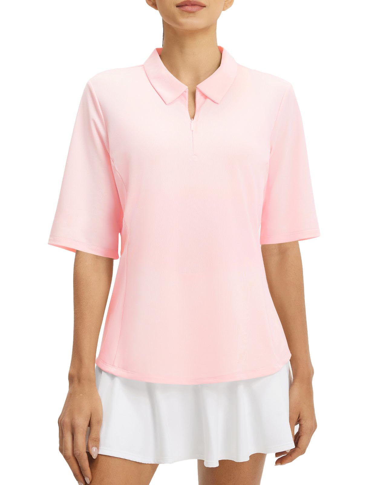 Photo 1 of ***STOCK PHOTO FOR REFERENCE ONLY***baleaf Womens Golf Shirts Half Sleeve Elbow Length Polo Tops Light Pink M