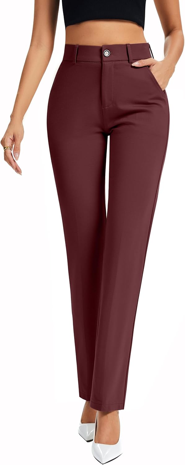 FUNYYZO Dress Pants Women's Stretchy Straight Leg Button Slacks Trousers with Pockets Casual Pants - Image 2