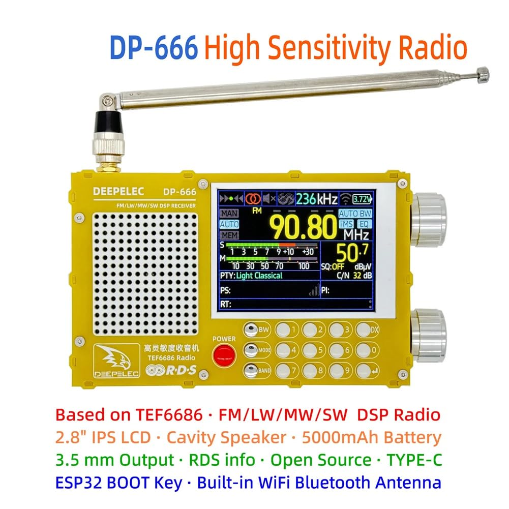 Upgrade DP-666 TEF6686 Radio récepteur à bande complète haute sensibilité avec antenne Noir