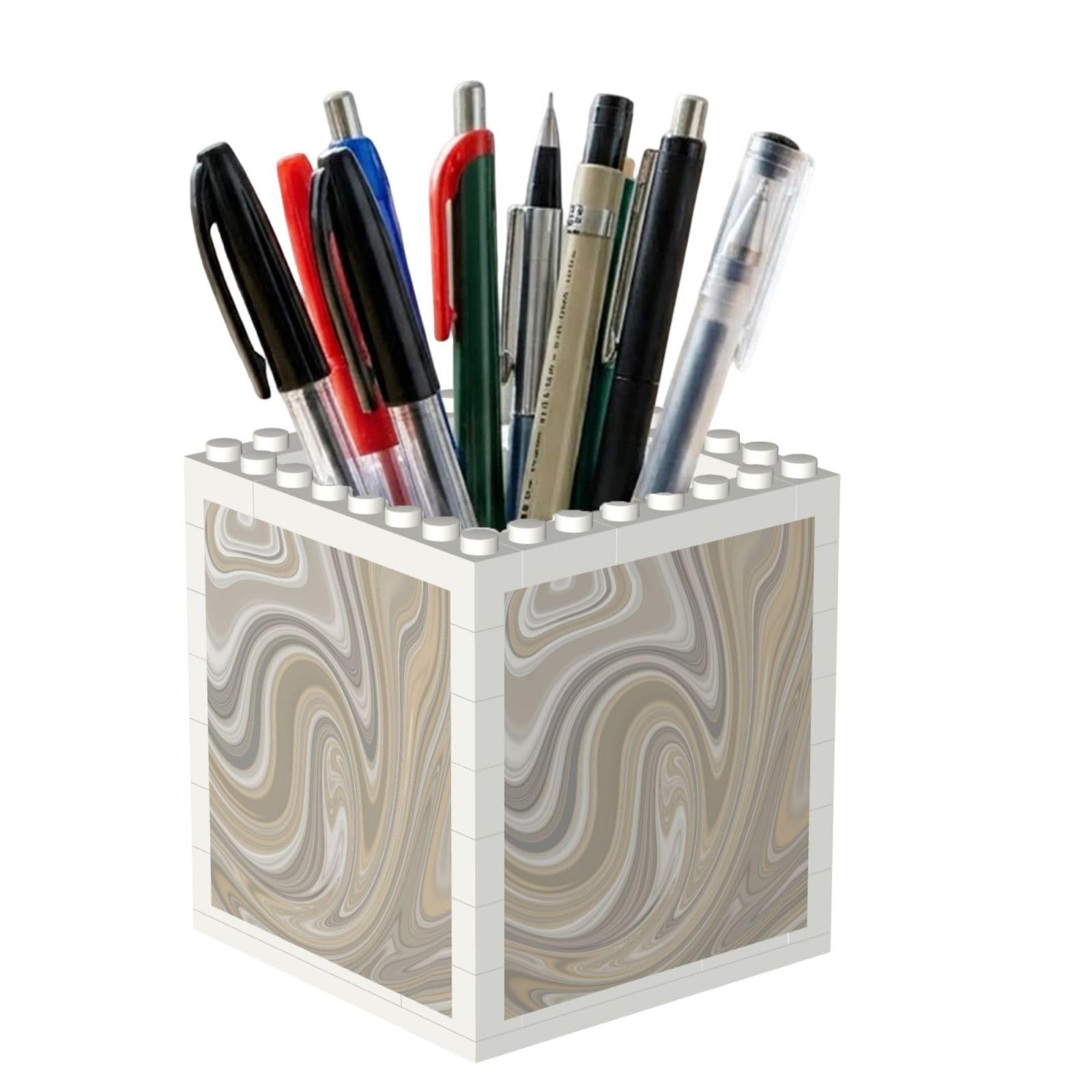 Poadnly Beige And Gray Swirls Neutral Decor, Pen Pot Pencil Holder for Office Home School, Compact Desk Organiser for Office Stationery