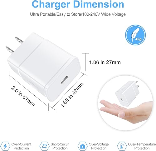 Miniatura 13 de Cargador súper rápido tipo C, cargador de pared USB C de 25 W de carga rápida para Samsung Galaxy S25 Ultra/S24 Ultra/S23 Ultra/S22 Ultra/Z Fold 7