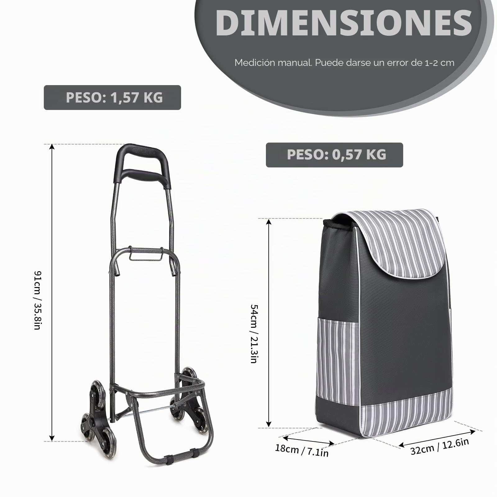 Kono Carrito de la compra plegable, ligero e impermeable, 2 en 1, con bolsa de refrigeración aislada, carrito de escalada desmontable para comestibles (gris mejorado)