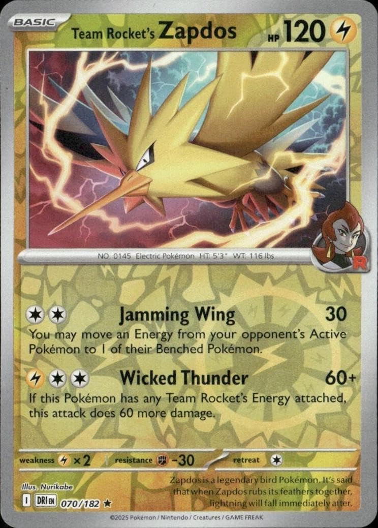 Pokemon - Team Rocket's Zapdos 070/182 - Destined Rivals - Reverse Foil - Single Card