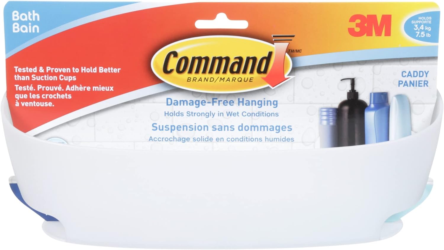 Command Shower Caddy with WaterResistant Strips, Frosted, 1 Caddy 1