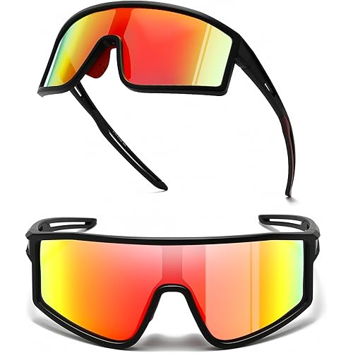 SUANGIT Polarized Cycling Sunglasses for Men Women Red Sports Running Bike Shades UV Protection Goggles