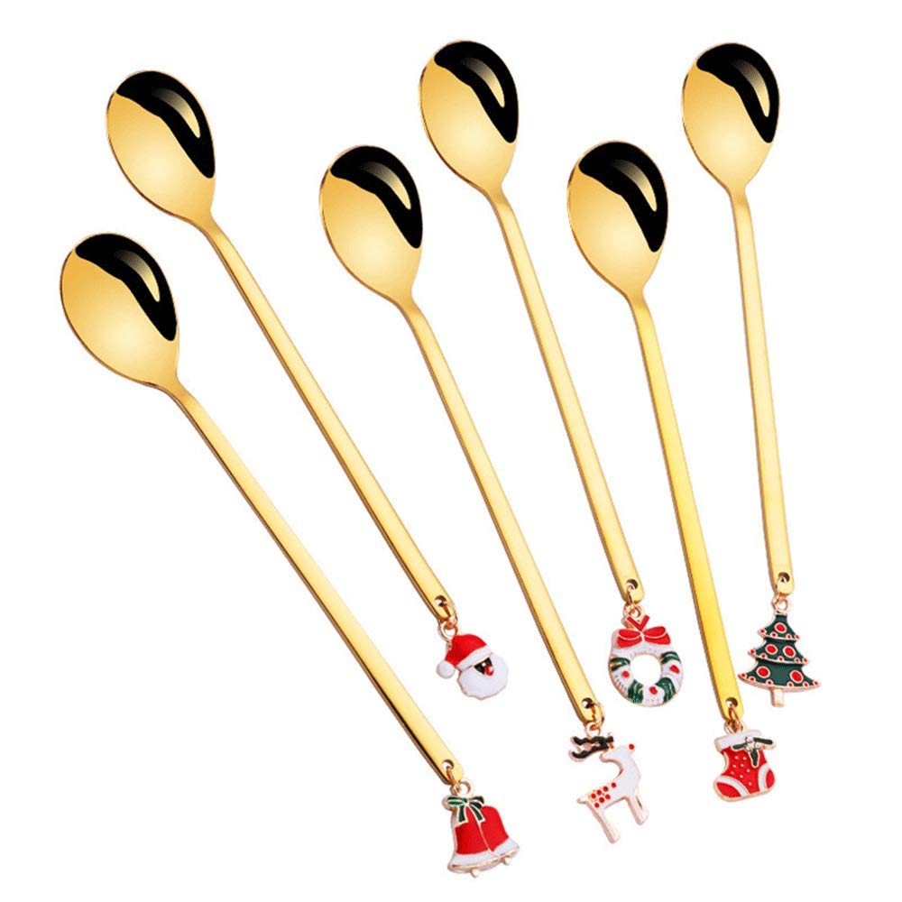 Loffel Löffel Set Weihnachts Edelstahl-Set Gold überzogenen Kaffeelöffel Dessertlöffel Rühren Kleine Löffel (Color : B)