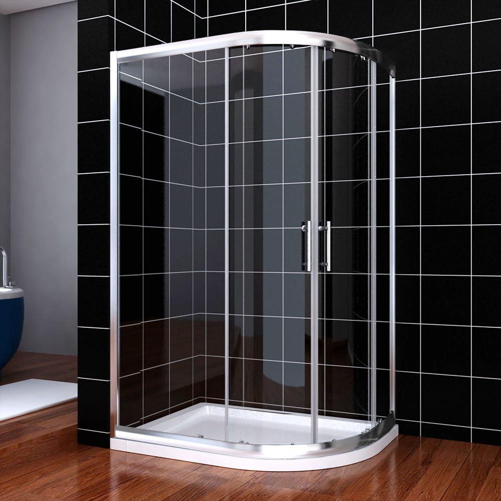 ELEGANT 900 x 800 mm Offset Quadrant Shower Enclosure 6mm Tempered Glass Sliding Glass Cubicle Door for Shower Room Durable Aluminum Alloy Material