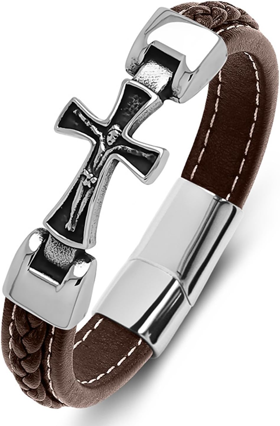 Cross Bracelet for Men, Jesus Faith Religious Easter Catholic Communion Baptism Christmas Jewelry Gift for Men