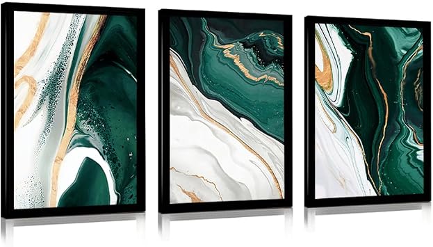 LUHDFYS Modern Abstract Gold Foil Lines Green Canvas Art Paintings For Living Room Bedroom Posters And Prints Wall Pictures Home Decor Unframed 12x16Inch Black Frame
