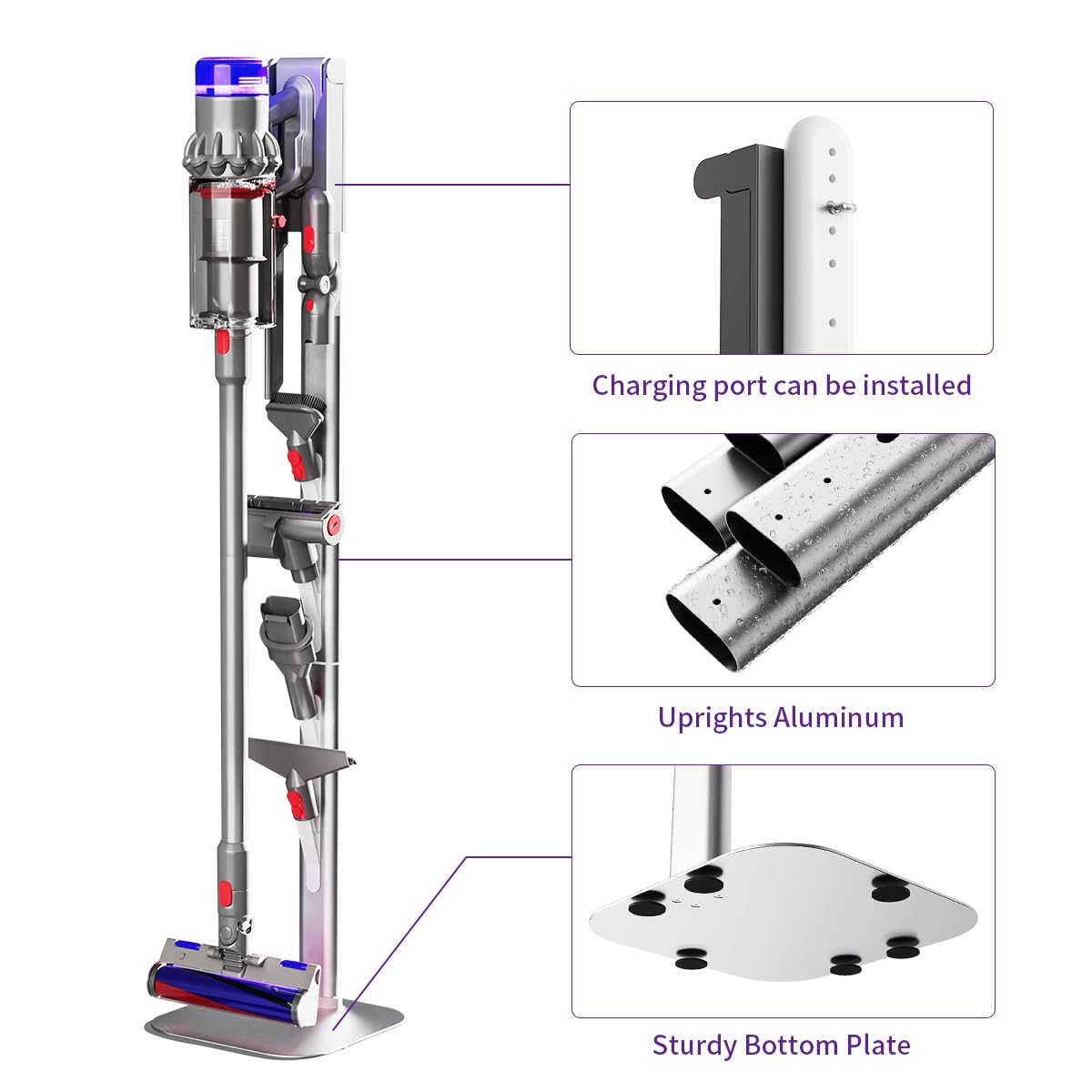 YanBan Supporto portaoggetti antiribaltamento in metallo, compatibile con Dyson G5/V7/V8/V10/V10slim/V11/V12slim/V15, ricarica e organizer tutto in uno, design modulare facile da montare